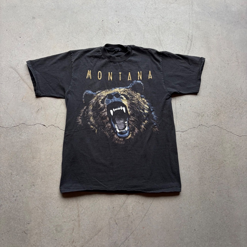 Vintage Montana Grizzly Bear Graphic T Shirt Mens Large Faded Black Roaring Bear - Picture 2 of 6